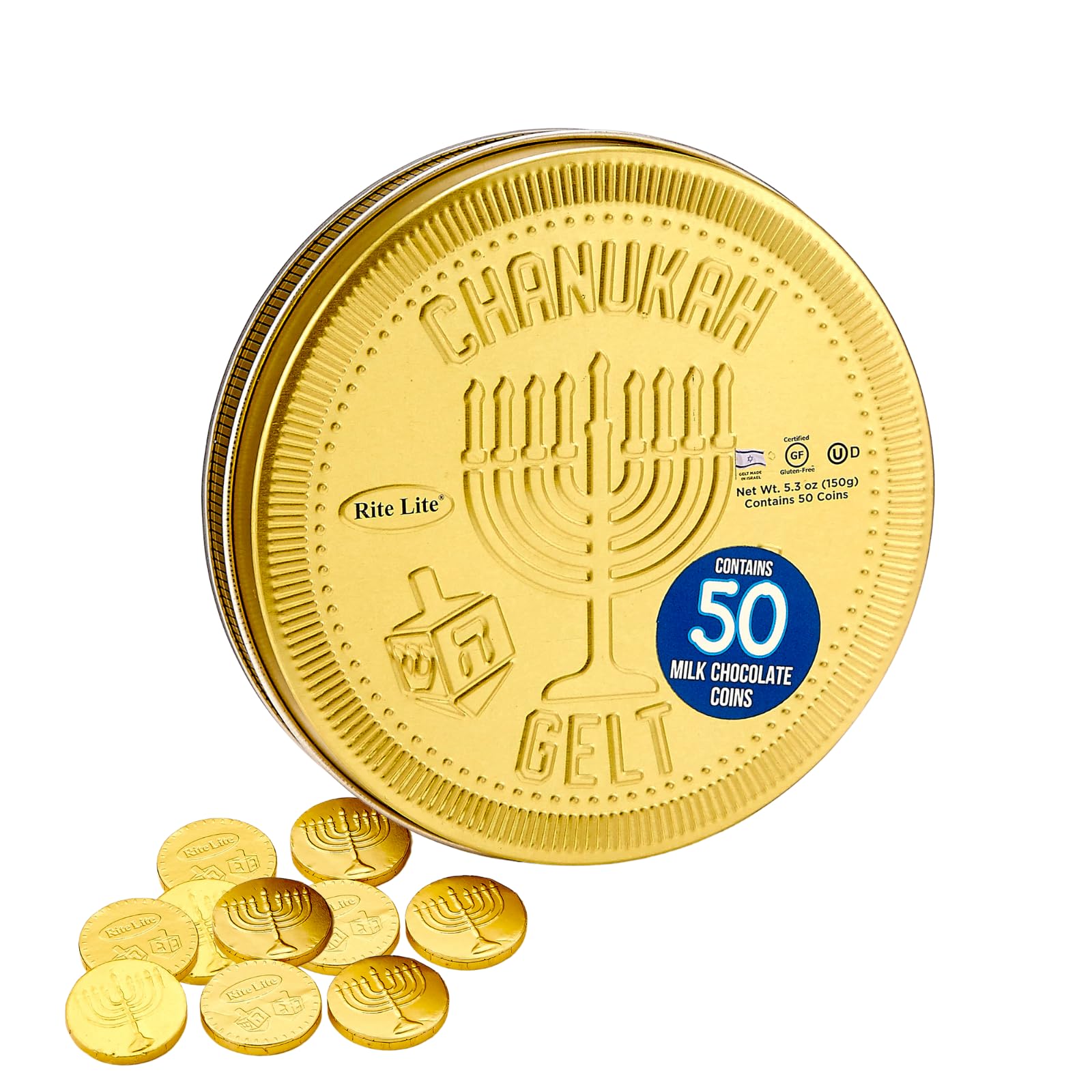 Amazon.com : Hanukkah Chocolate Gelt Gold Collectible Tin with 3gr